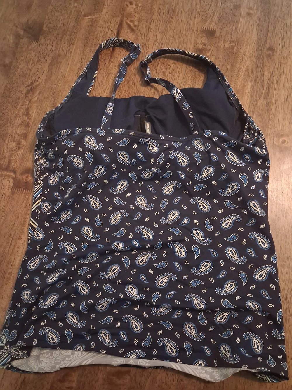 Lands' End Navy Blue Yellow Paisley  Swim Tankini 10